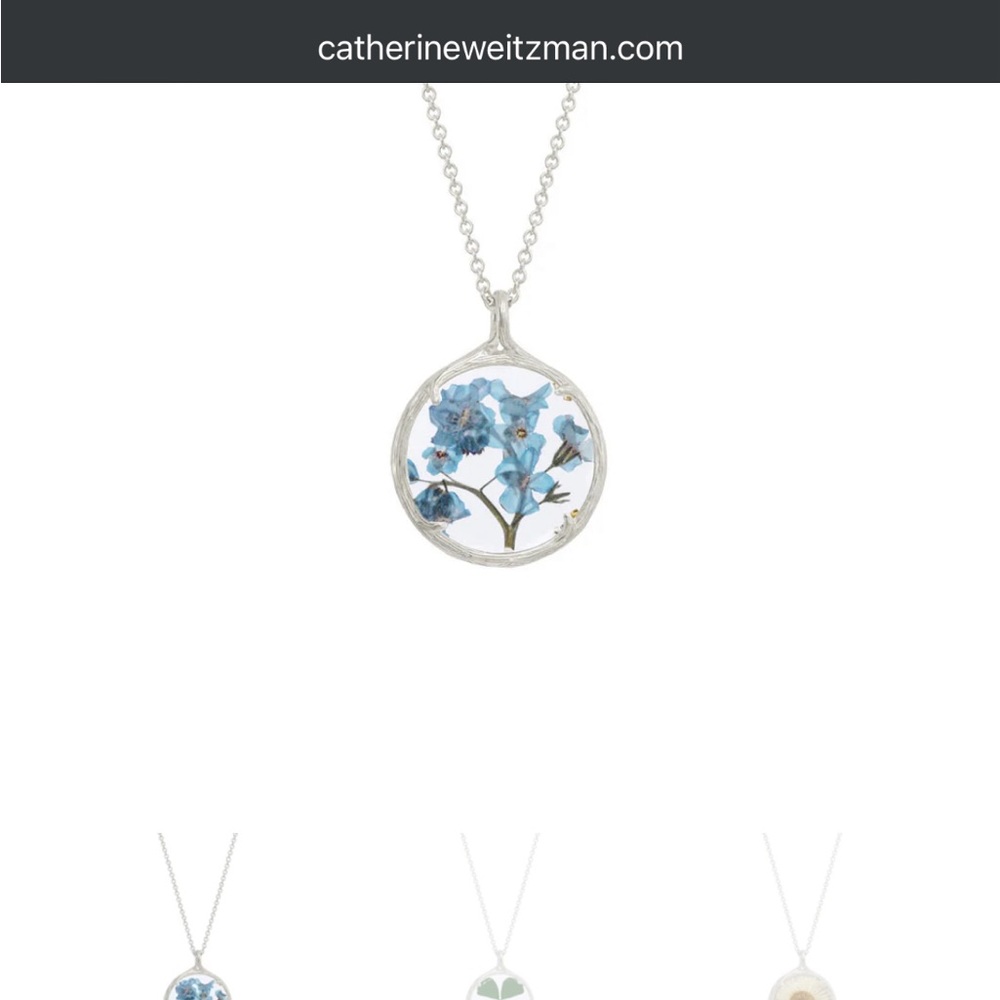 Small Botanical Necklace Pressed Flower Forget Me Nots Catherine Weitzman - Picture 5 of 6